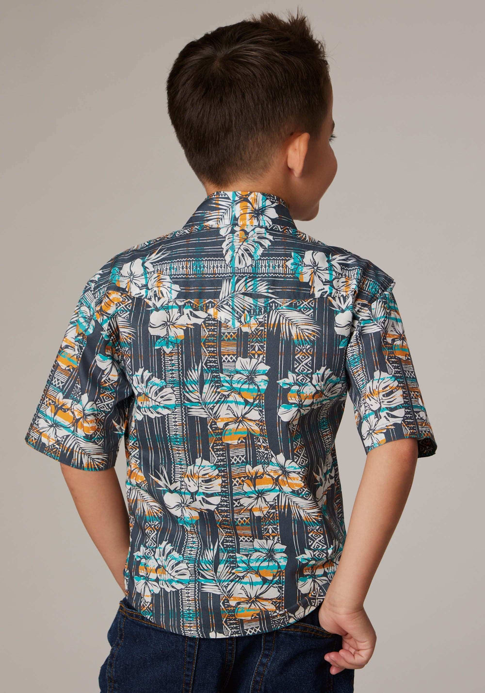 Roper Boys Short Sleeve Snap Distressed Tropical Print Western Shirt - Roper - Flyclothing LLC