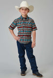 Roper Boys Short Sleeve Snap Aztec Stripe Print Western Shirt - Roper - Flyclothing LLC