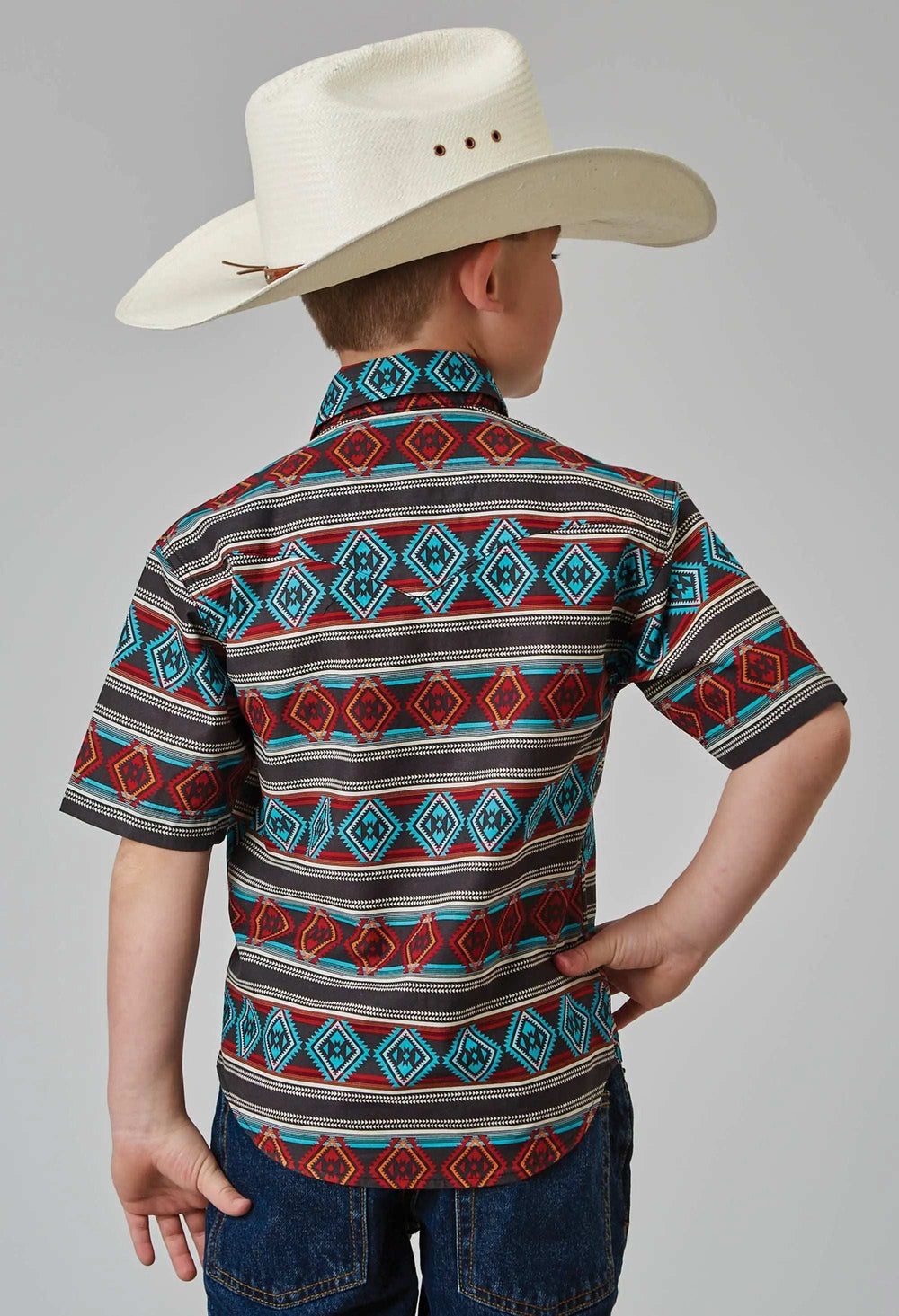 Roper Boys Short Sleeve Snap Aztec Stripe Print Western Shirt - Roper - Flyclothing LLC