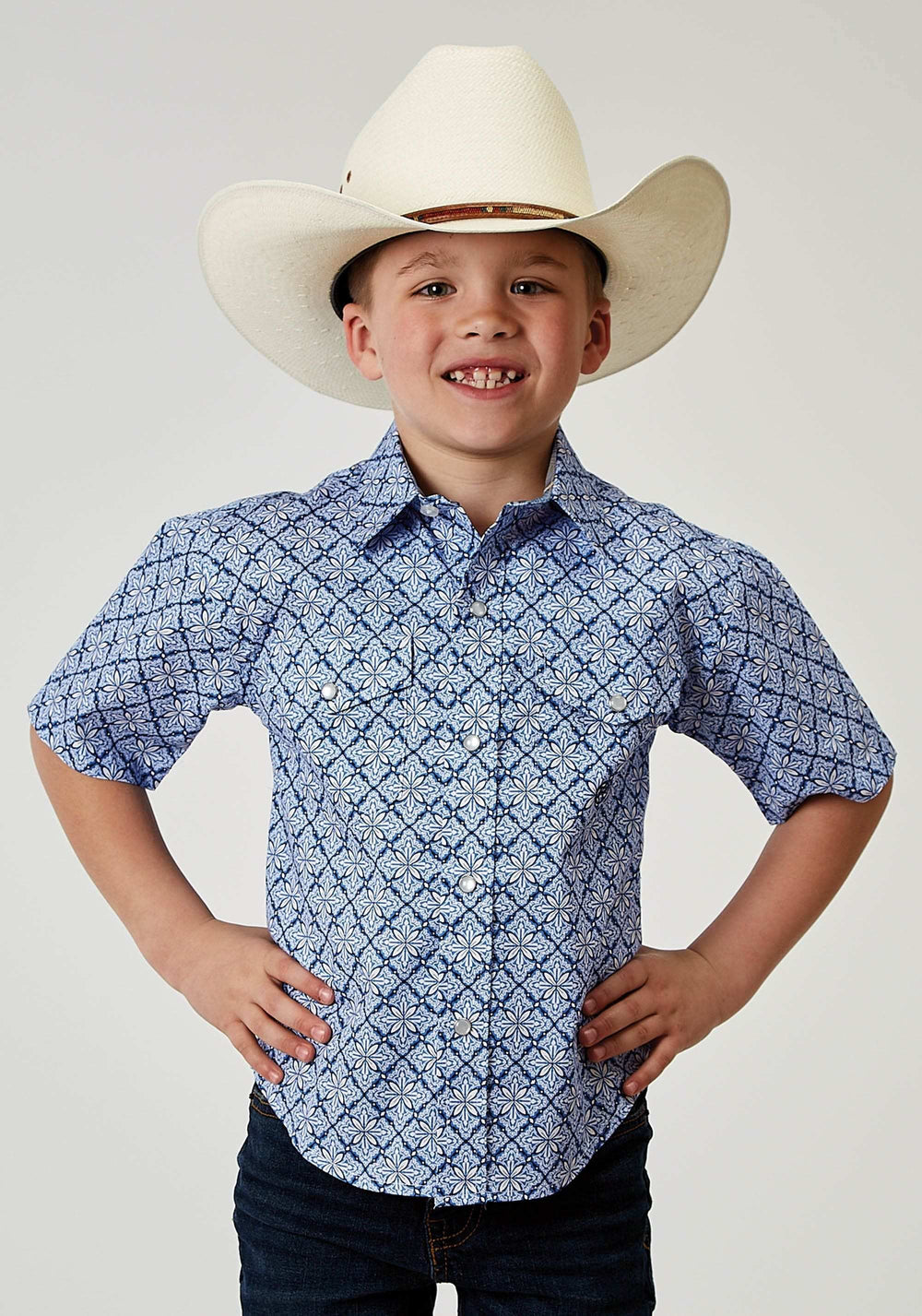 Roper Boys Short Sleeve Snap Blue Skies Tie Print Western Shirt - Roper - Flyclothing LLC
