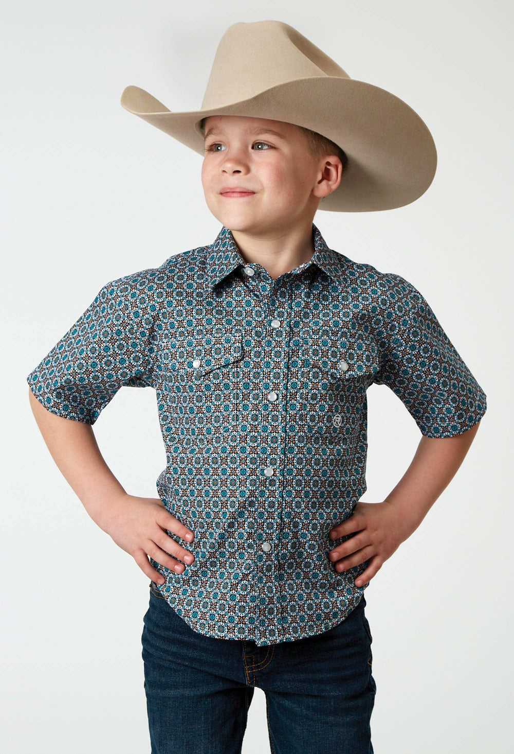 Roper Boys Short Sleeve Snap Frontier Foulard Western Shirt - Roper - Flyclothing LLC