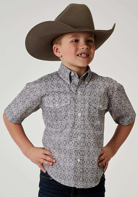 Roper Boys Short Sleeve Button Silver Medallion Western Shirt - Roper - Flyclothing LLC