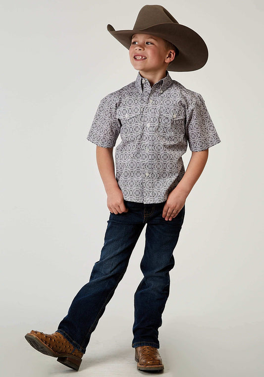Roper Boys Short Sleeve Button Silver Medallion Western Shirt - Roper - Flyclothing LLC