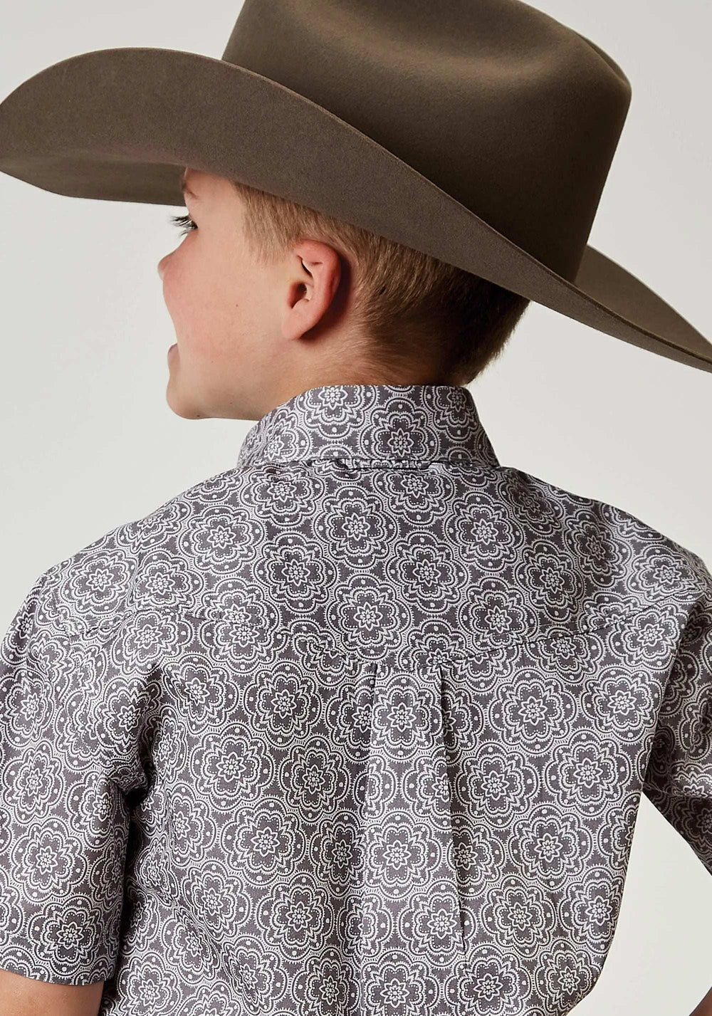 Roper Boys Short Sleeve Button Silver Medallion Western Shirt - Roper - Flyclothing LLC