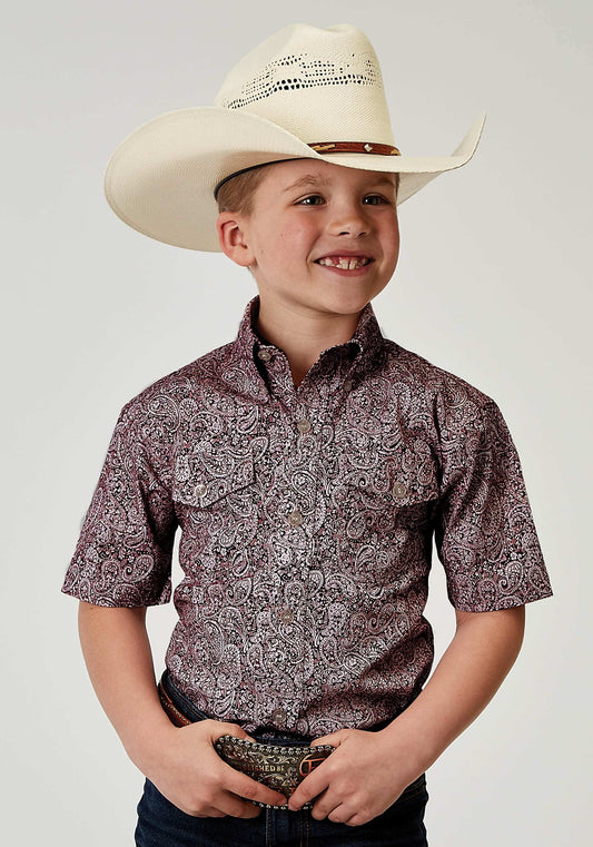 Roper Boys Short Sleeve Button Stretch Poplin Red Paisley Western Shirt - Roper - Flyclothing LLC