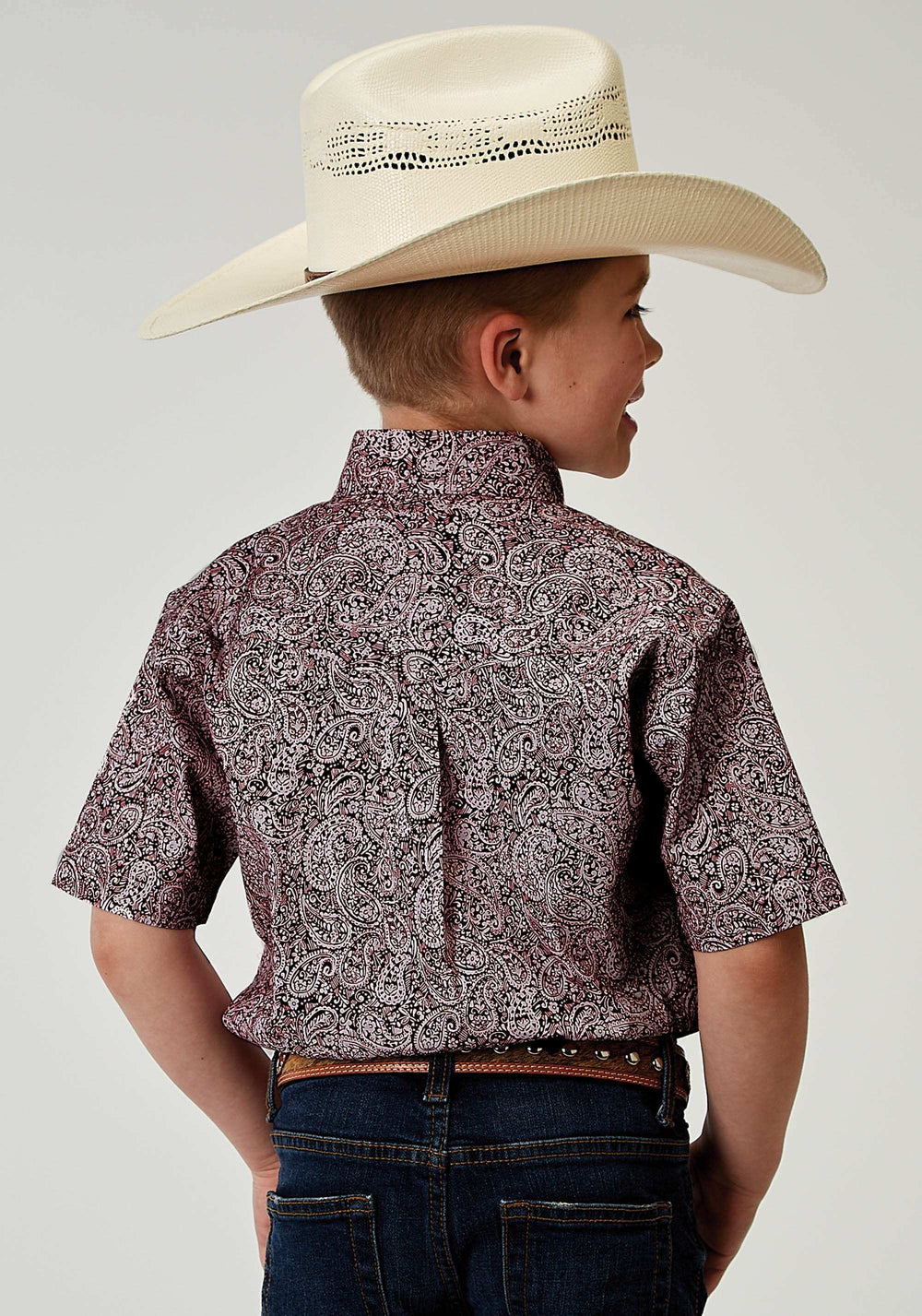 Roper Boys Short Sleeve Button Stretch Poplin Red Paisley Western Shirt - Roper - Flyclothing LLC