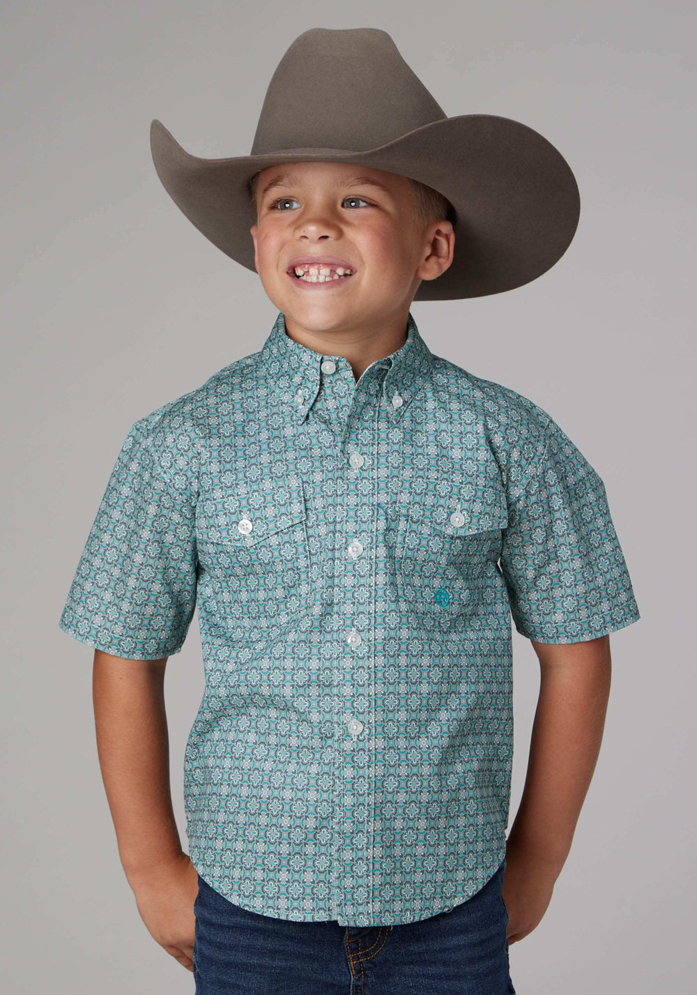 Roper Boys Short Sleeve Button Silver Spring Foulard Western Shirt - Roper - Flyclothing LLC