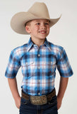 Roper Boys Short Sleeve Button Stretch Poplin Blue Plaid Western Shirt - Roper - Flyclothing LLC