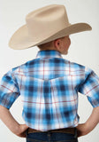 Roper Boys Short Sleeve Button Stretch Poplin Blue Plaid Western Shirt - Roper - Flyclothing LLC