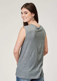 Roper Womens Sleeveless Light Grey Poly Rayon T Shirt With Screen Print Decoration - Roper - Flyclothing LLC