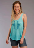 Roper Womens Turquoise Cactus Print Sleeveless Knit Top - Roper - Flyclothing LLC