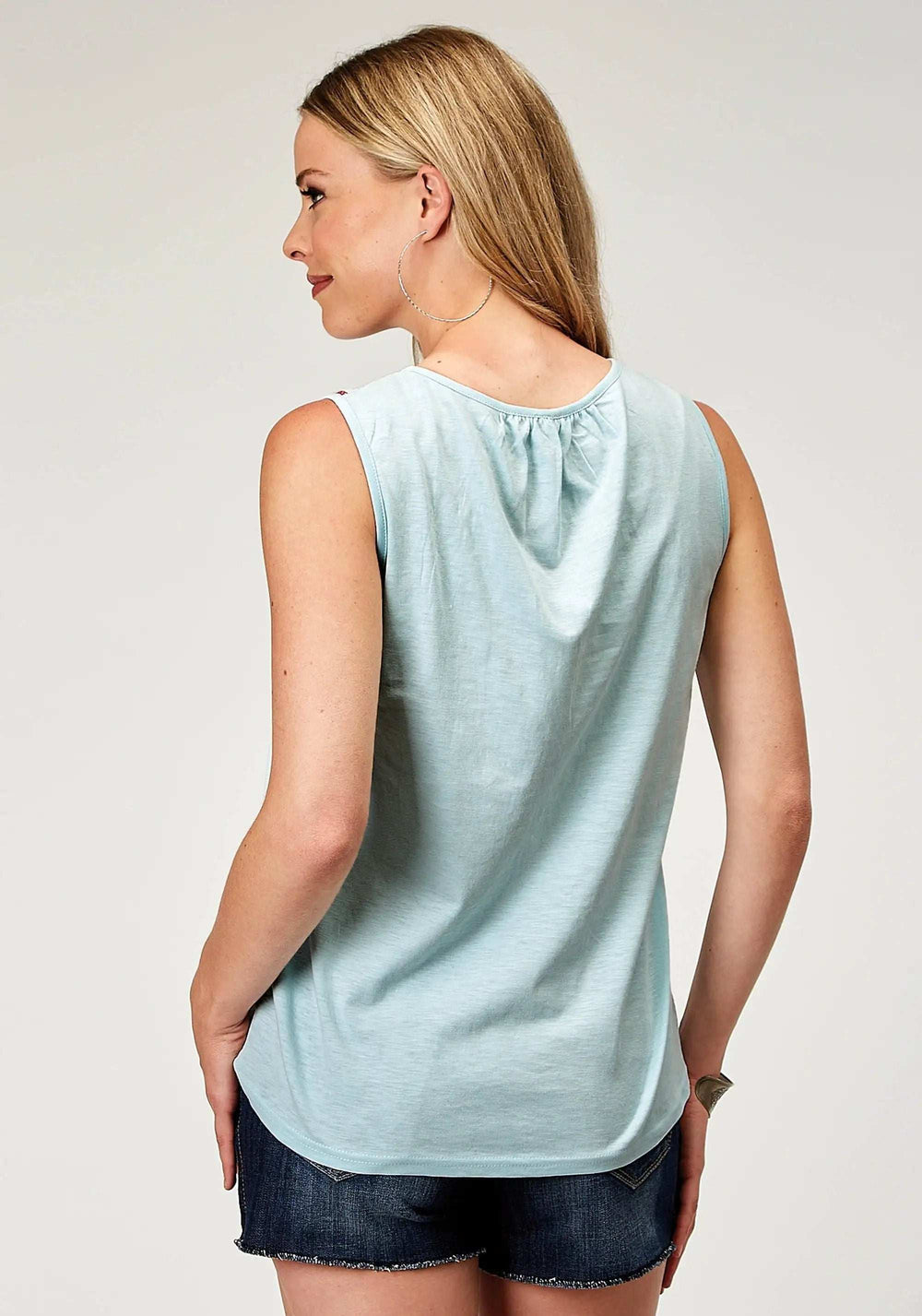 Roper Womens Sleeveless Cotton Slub Jersey Tank Top With Embroidery Front Yokes - Roper - Flyclothing LLC