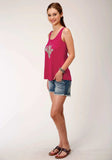 Roper Womens Pink With Cactus Screen Print Sleeveless Knit Top - Roper - Flyclothing LLC