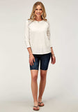 Roper Womens Long Sleeve Cotton Slub Jersey Top With Scoop Neck Three Quarter Sleeves And Front Yokes Embroidery - Roper - Flyclothing LLC
