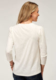 Roper Womens Long Sleeve Cotton Slub Jersey Top With Scoop Neck Three Quarter Sleeves And Front Yokes Embroidery - Roper - Flyclothing LLC