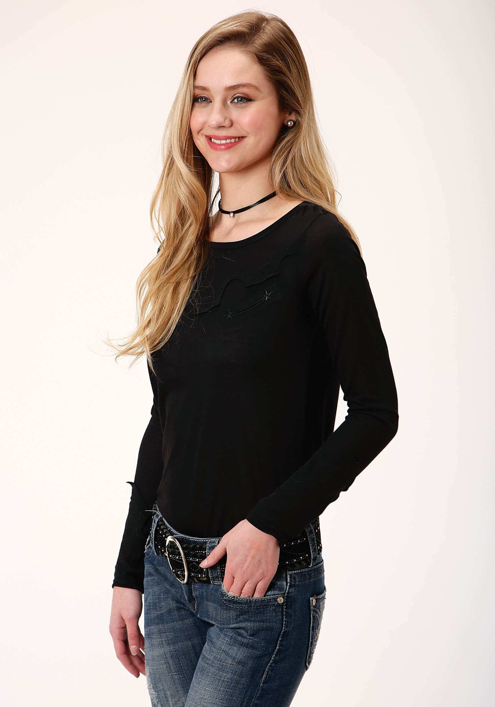 Roper Womens Black With Smile Pocket Long Sleeve Knit Top - Roper - Flyclothing LLC
