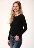 Roper Womens Black With Smile Pocket Long Sleeve Knit Top - Roper - Flyclothing LLC
