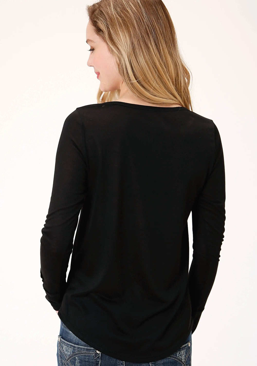 Roper Womens Black With Smile Pocket Long Sleeve Knit Top - Roper - Flyclothing LLC