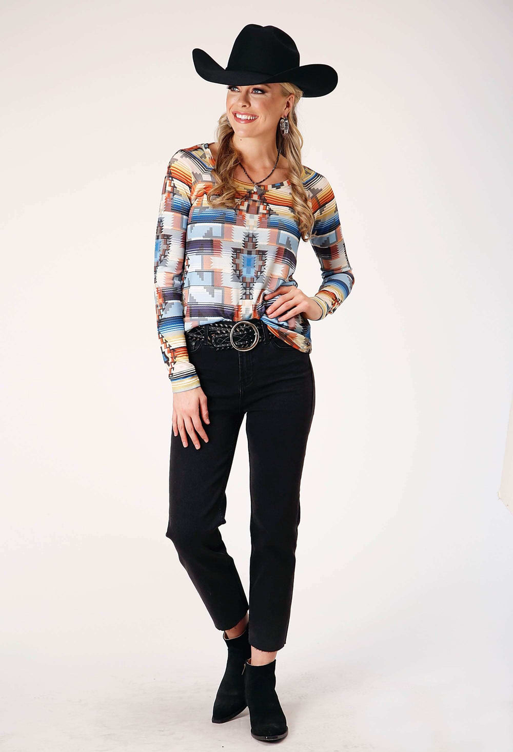 Roper Womens Long Sleeve Sweater Knit Top With Allover Sublimation Print - Roper - Flyclothing LLC