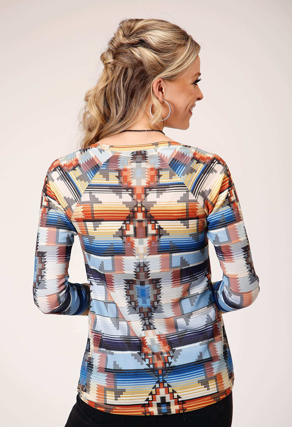 Roper Womens Long Sleeve Sweater Knit Top With Allover Sublimation Print - Roper - Flyclothing LLC