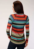 Roper Womens Turquoise Orange And Black Stripe Long Sleeve Knit Top - Roper - Flyclothing LLC