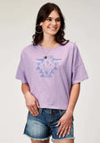 Roper Womens Short Sleeve Lilac Cotton Jersey Slub Tee With Oversized Cropped Screen Print Decoration - Roper - Flyclothing LLC