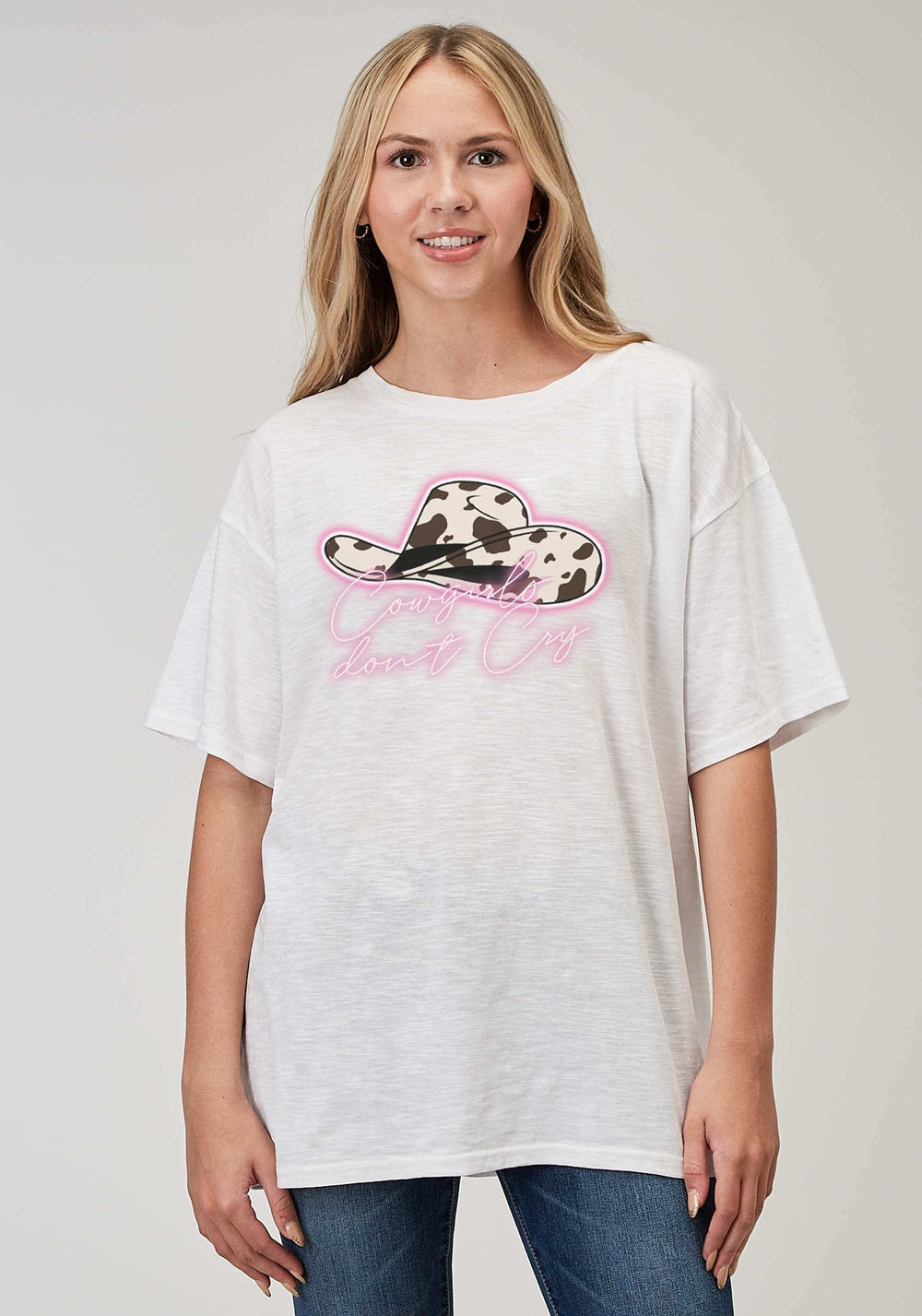 Roper Womens Short Sleeve White Cotton Slub Jersey Tee With Oversized Screen Print Decoration - Roper - Flyclothing LLC