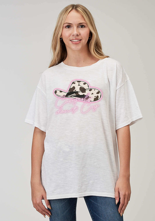 Roper Womens Short Sleeve White Cotton Slub Jersey Tee With Oversized Screen Print Decoration - Roper - Flyclothing LLC