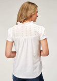 Roper Womens Short Sleeve Cotton Slub Jersey Peasant Top With Tie Closure Key Hole Schiffli Embroidery Yokes - Roper - Flyclothing LLC
