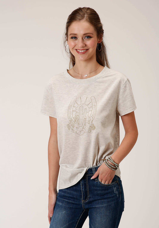 Roper Womens Heather Oatmeal Short Sleeve Knit Top - Roper - Flyclothing LLC