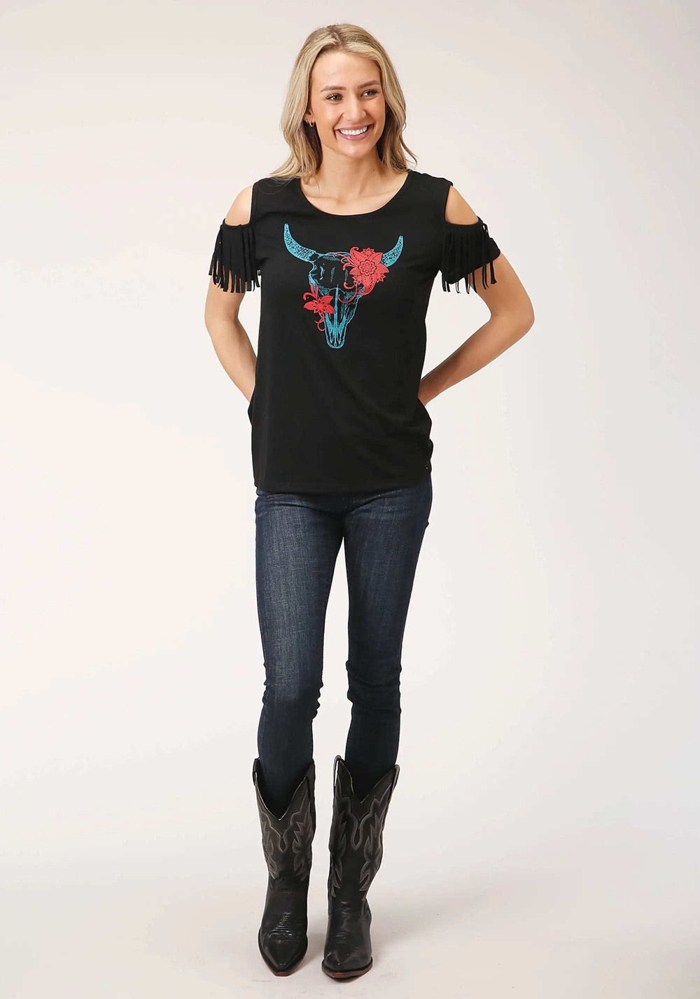 Roper Womens Short Sleeve Knit Poly Rayon Short Sleeve Scoop Neck Tee Top - Roper - Flyclothing LLC