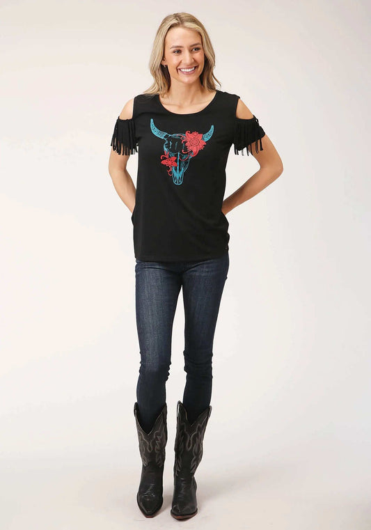 Roper Womens Short Sleeve Knit Poly Rayon Short Sleeve Scoop Neck Tee Top - Roper - Flyclothing LLC