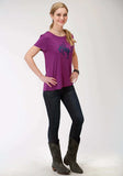 Roper Womens Purple With Bronc Rider Screen Print Short Sleeve Knit Top - Roper - Flyclothing LLC