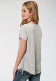 Roper Womens Grey With Screen Print Cactus Short Sleeve Knit Top - Roper - Flyclothing LLC