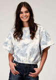 Roper Womens Short Sleeve Blue White Tie Dye French Terry Top With Crew Neck Short Flutter Sleeves Cropped - Roper - Flyclothing LLC