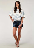 Roper Womens Short Sleeve Blue White Tie Dye French Terry Top With Crew Neck Short Flutter Sleeves Cropped - Roper - Flyclothing LLC