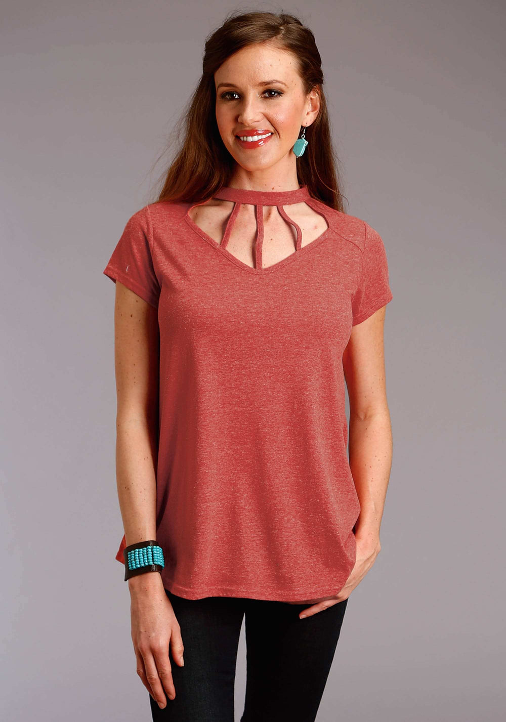 Roper Womens Red Solid Short Sleeve Knit Top - Roper - Flyclothing LLC