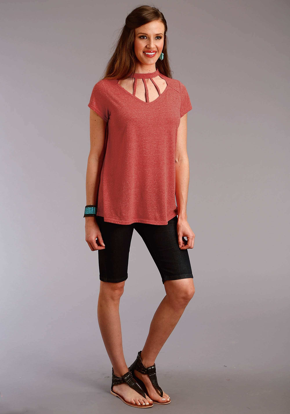 Roper Womens Red Solid Short Sleeve Knit Top - Roper - Flyclothing LLC