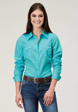 Roper Womens Long Sleeve Snap Solid Poplin Turquoise Western Shirt - Roper - Flyclothing LLC