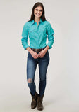 Roper Womens Long Sleeve Snap Solid Poplin Turquoise Western Shirt - Roper - Flyclothing LLC