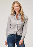 Roper Womens Long Sleeve Snap Solid Poplin Grey Western Shirt - Roper - Flyclothing LLC