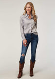 Roper Womens Long Sleeve Snap Solid Poplin Grey Western Shirt - Roper - Flyclothing LLC
