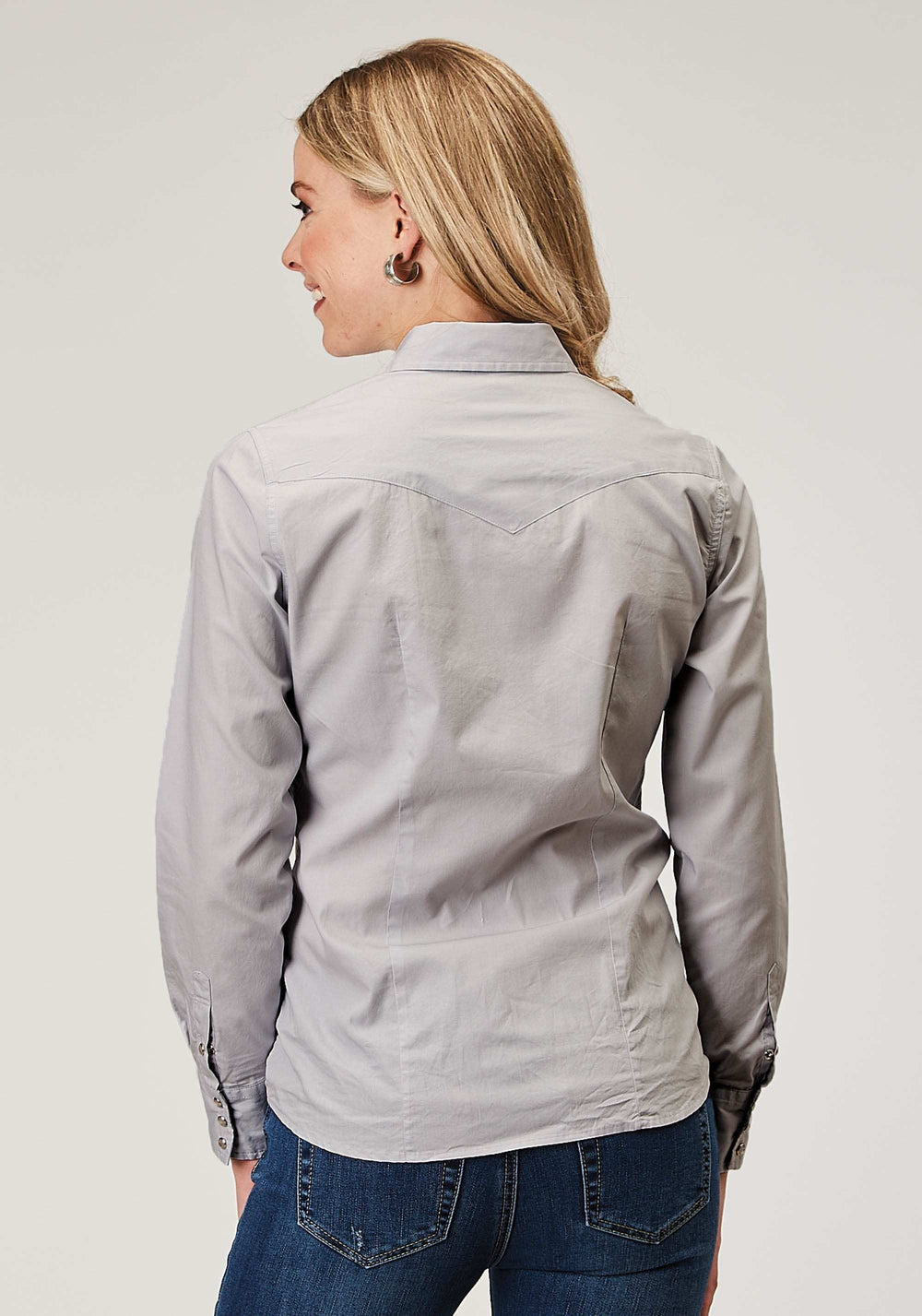 Roper Womens Long Sleeve Snap Solid Poplin Grey Western Shirt - Roper - Flyclothing LLC