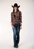 Roper Womens Long Sleeve Snap Arrow Dobby Plaid Western Shirt - Roper - Flyclothing LLC