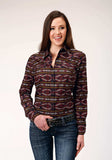Roper Womens Long Sleeve Snap Red Aztec Horizontal Stripe Western Shirt - Roper - Flyclothing LLC