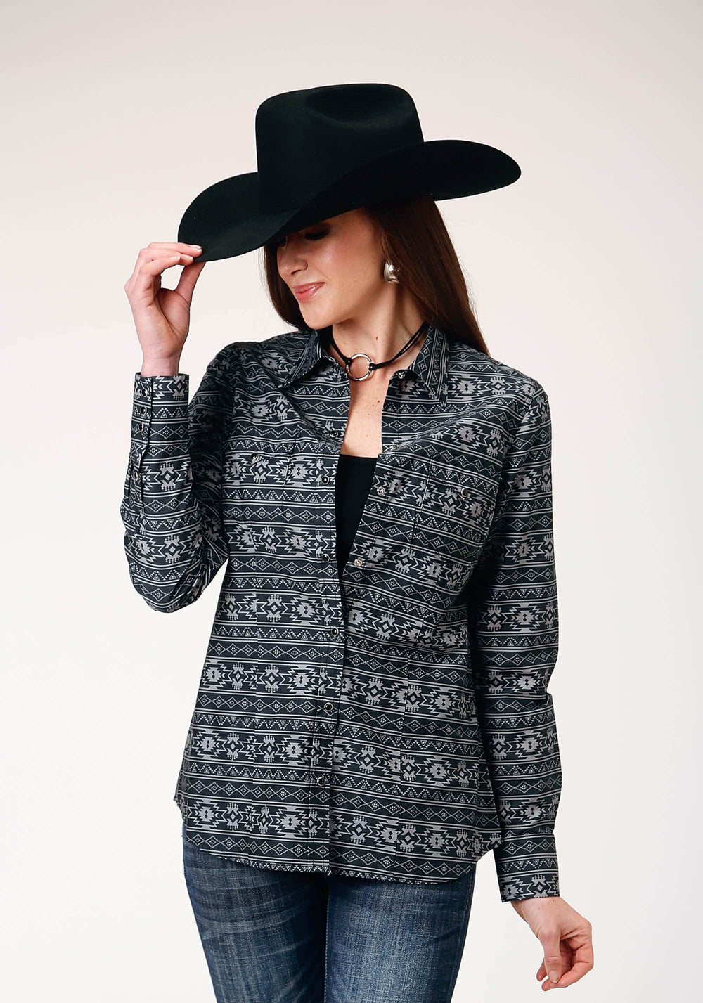 Roper Womens Long Sleeve Snap Aztec Stripe Western Shirt - Roper - Flyclothing LLC