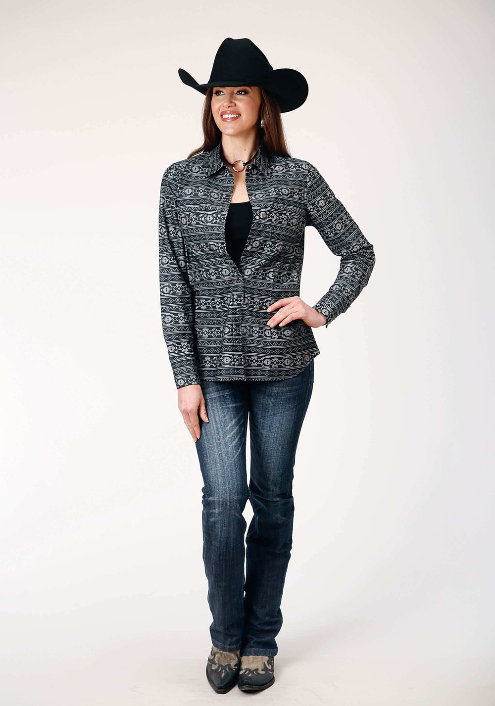 Roper Womens Long Sleeve Snap Aztec Stripe Western Shirt - Roper - Flyclothing LLC