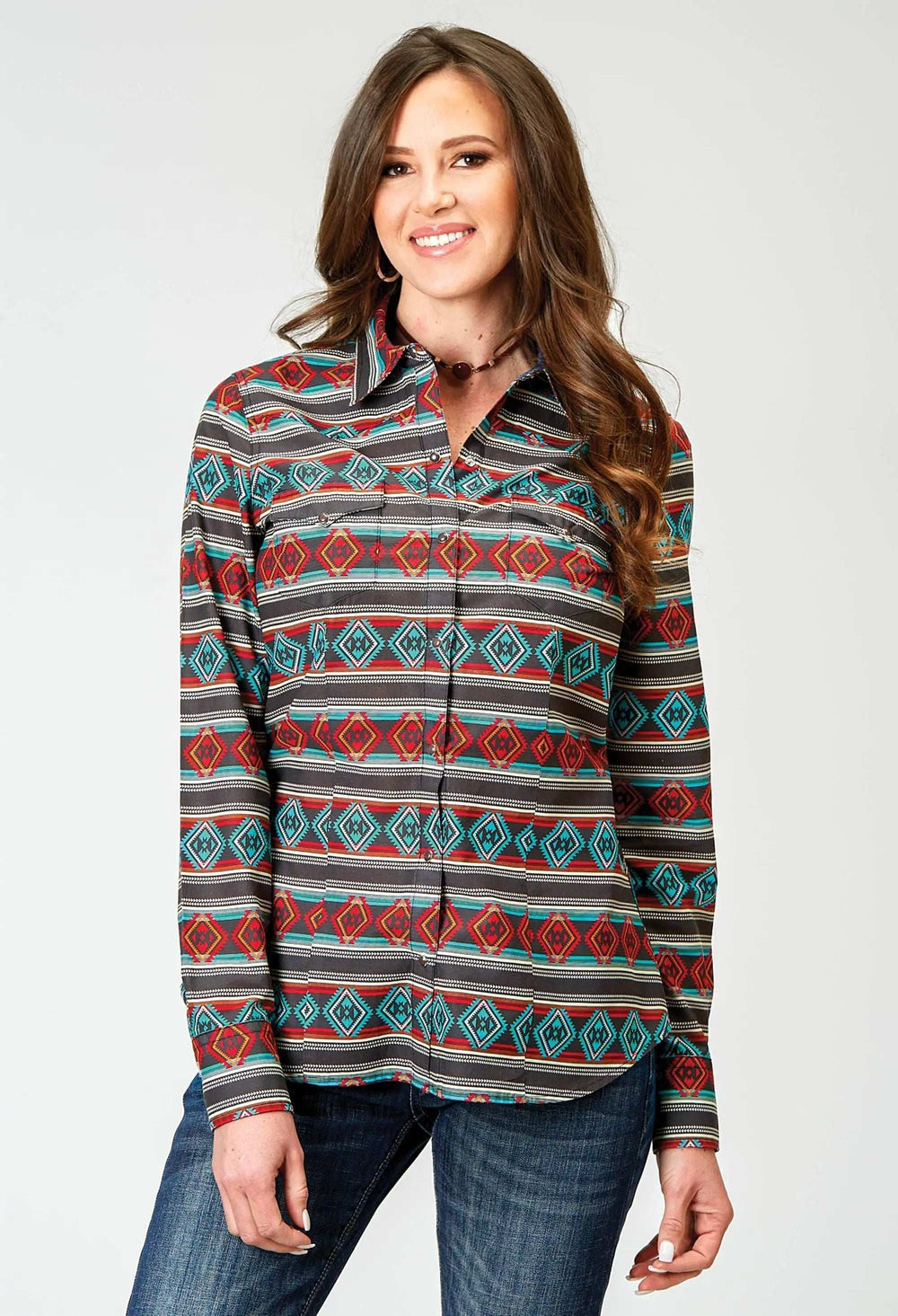 Roper Womens Long Sleeve Snap Aztec Stripe Print Western Shirt - Roper - Flyclothing LLC