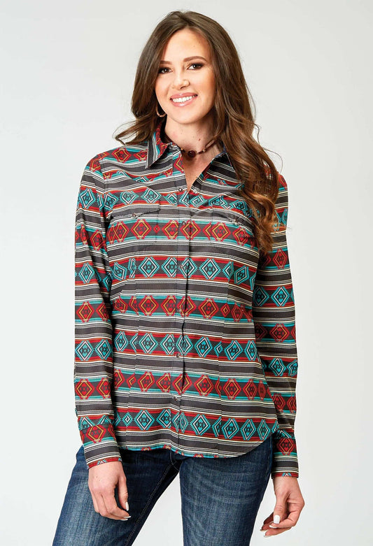 Roper Womens Long Sleeve Snap Aztec Stripe Print Western Shirt - Roper - Flyclothing LLC