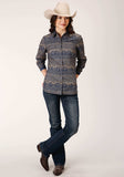Roper Womens Long Sleeve Snap Navy Horizontal Aztec Stripe Western Shirt - Roper - Flyclothing LLC